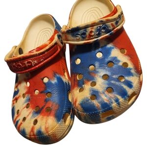 CROCS Red Blue Cream Tie-Dye Clogs